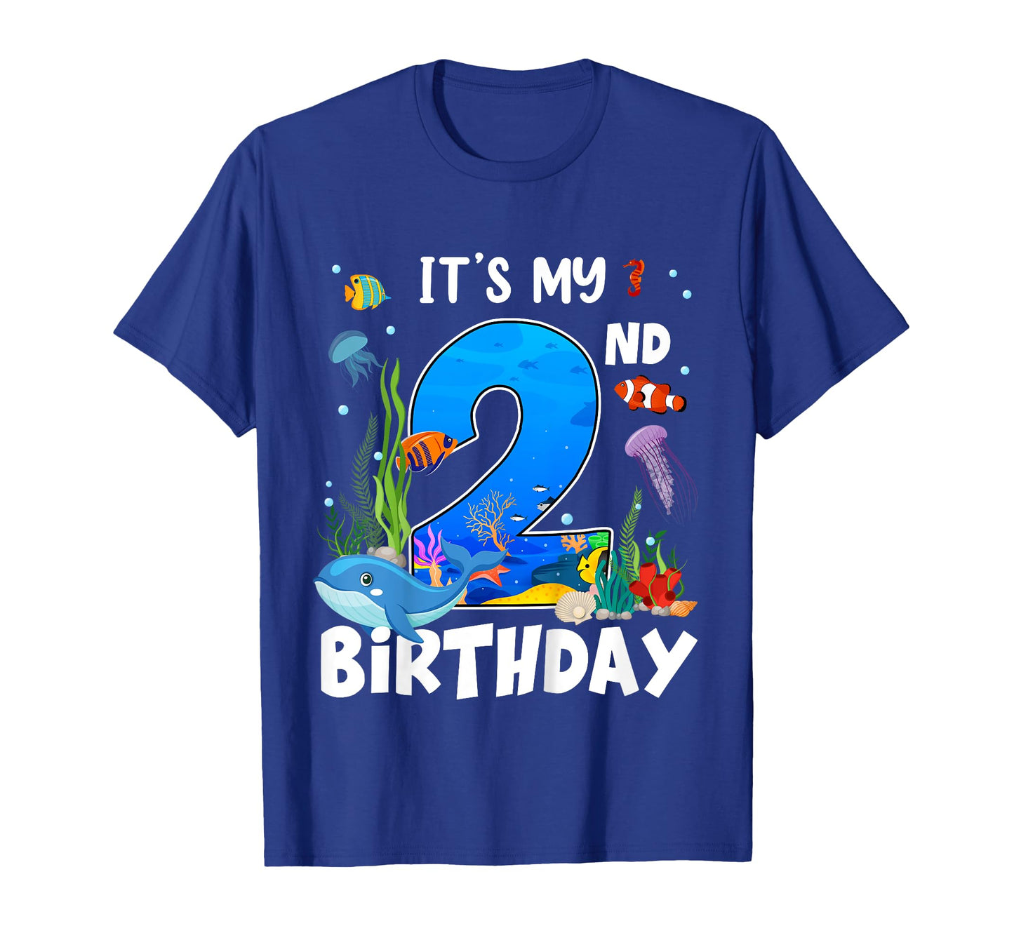 2 Year Old Ocean Life Whale Dolphin Shark 2nd Birthday T-Shirt