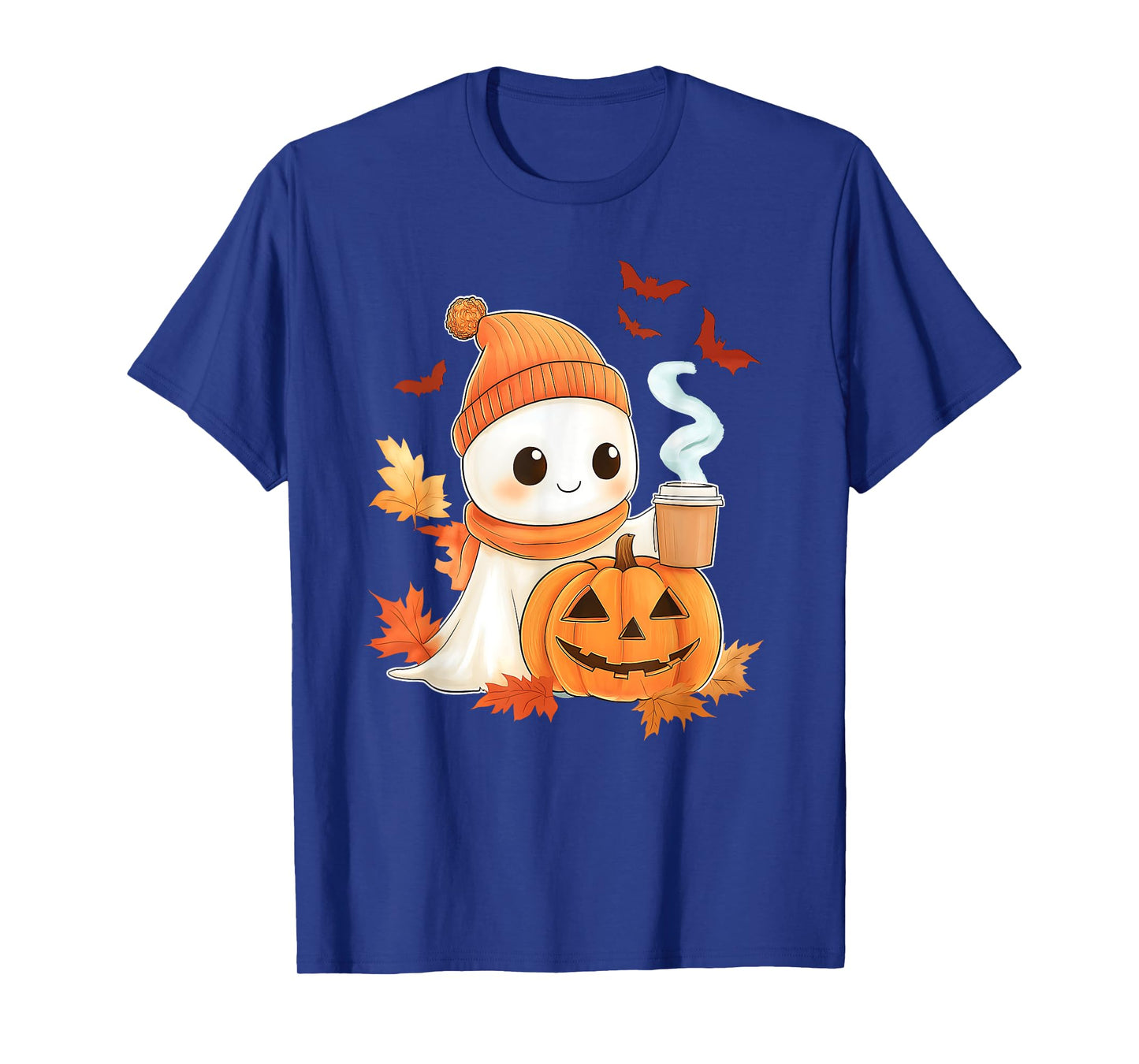Cute Ghost Coffee Lover Halloween Ghost Pumpkin Spice Womens T-Shirt