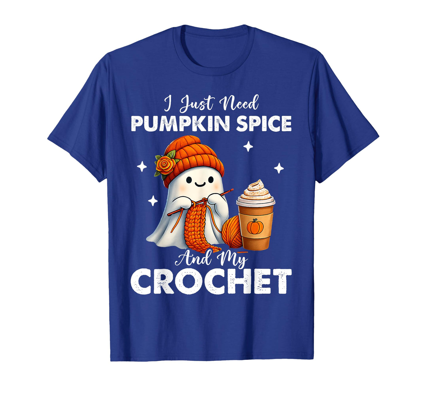Cute Ghost Crochet Knitting Lovers Halloween Pumpkin Spice T-Shirt