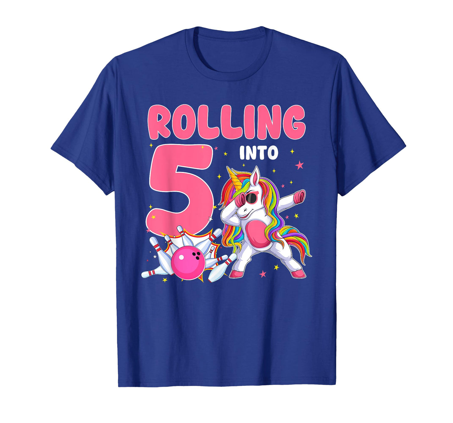 Rolling Into 5 5th Birthday Unicorn Bowling 5 Year Old T-Shirt