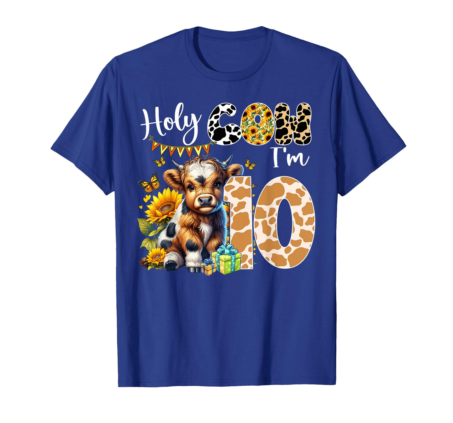 Holy Cow I’m 10 Years Old Dairy Cow Sunflowers 10th Birthday T-Shirt