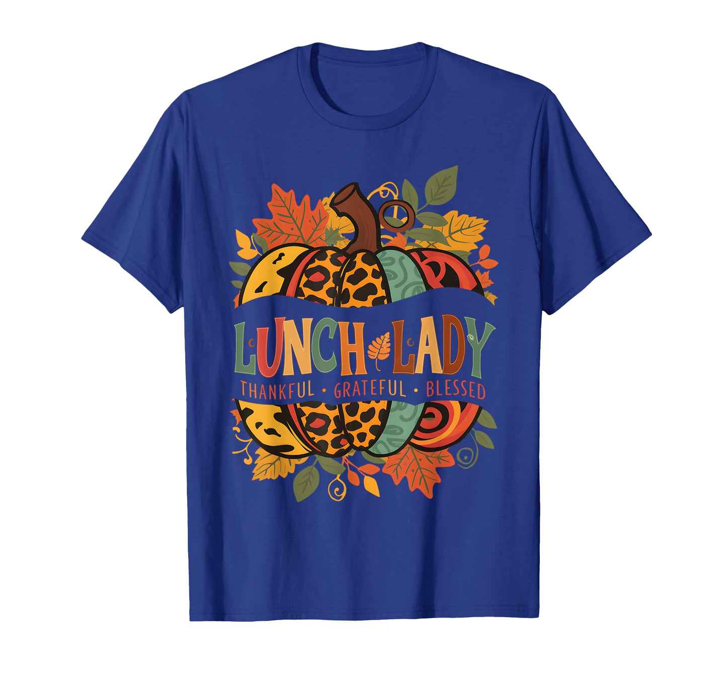 Leopard Pumpkin Fall Autumn Thanksgiving Lunch Lady Women T-Shirt