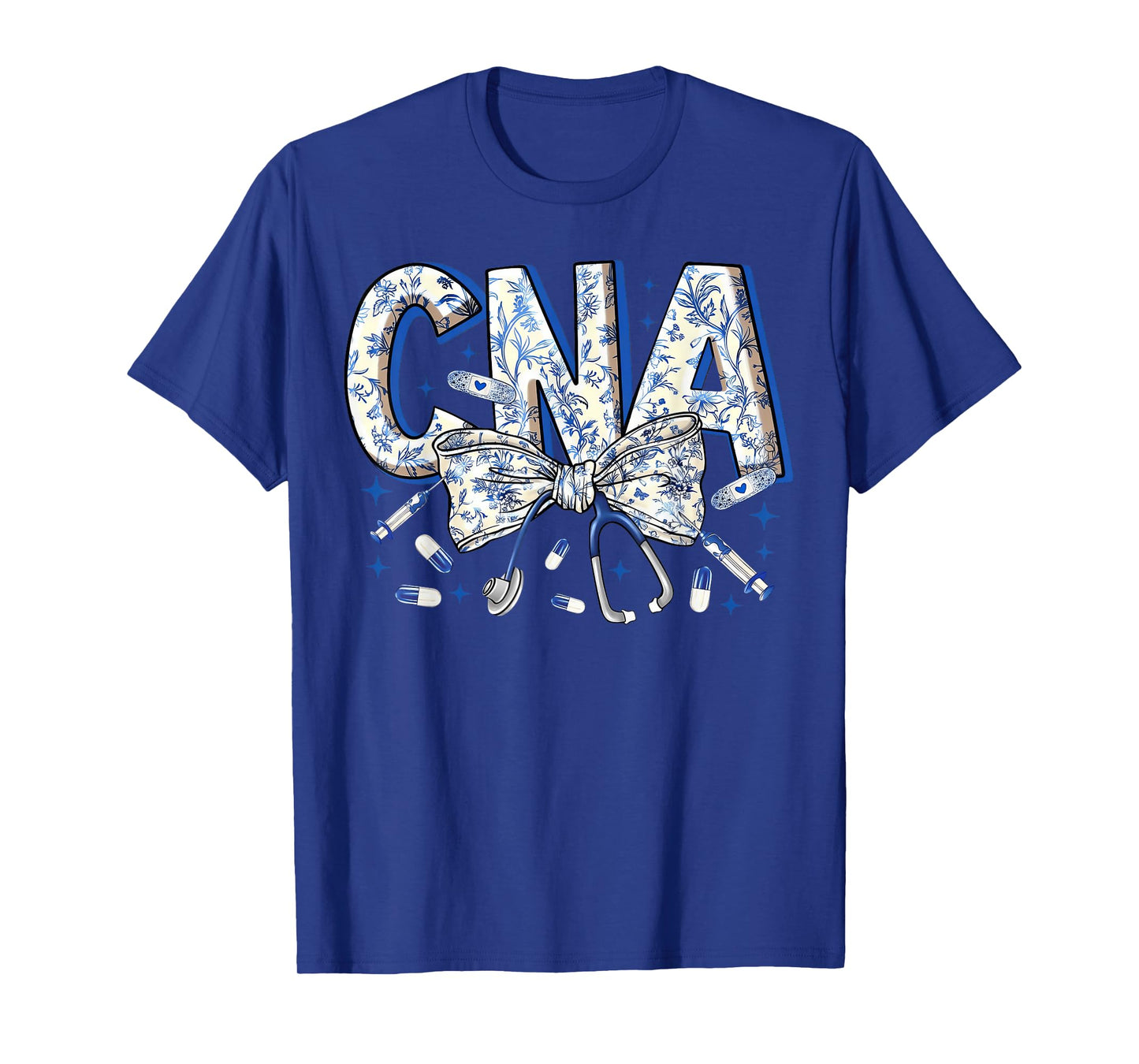 Coquette CNA Nurse Blue Floral Stethoscope Bow Cute Nurse T-Shirt