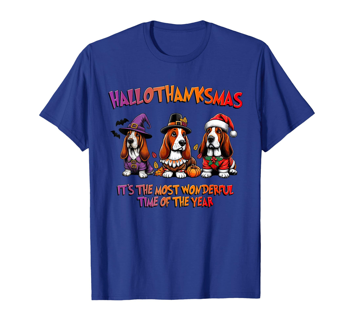 Basset Hound Halloween Thanksgiving Christmas Men Women Kid T-Shirt