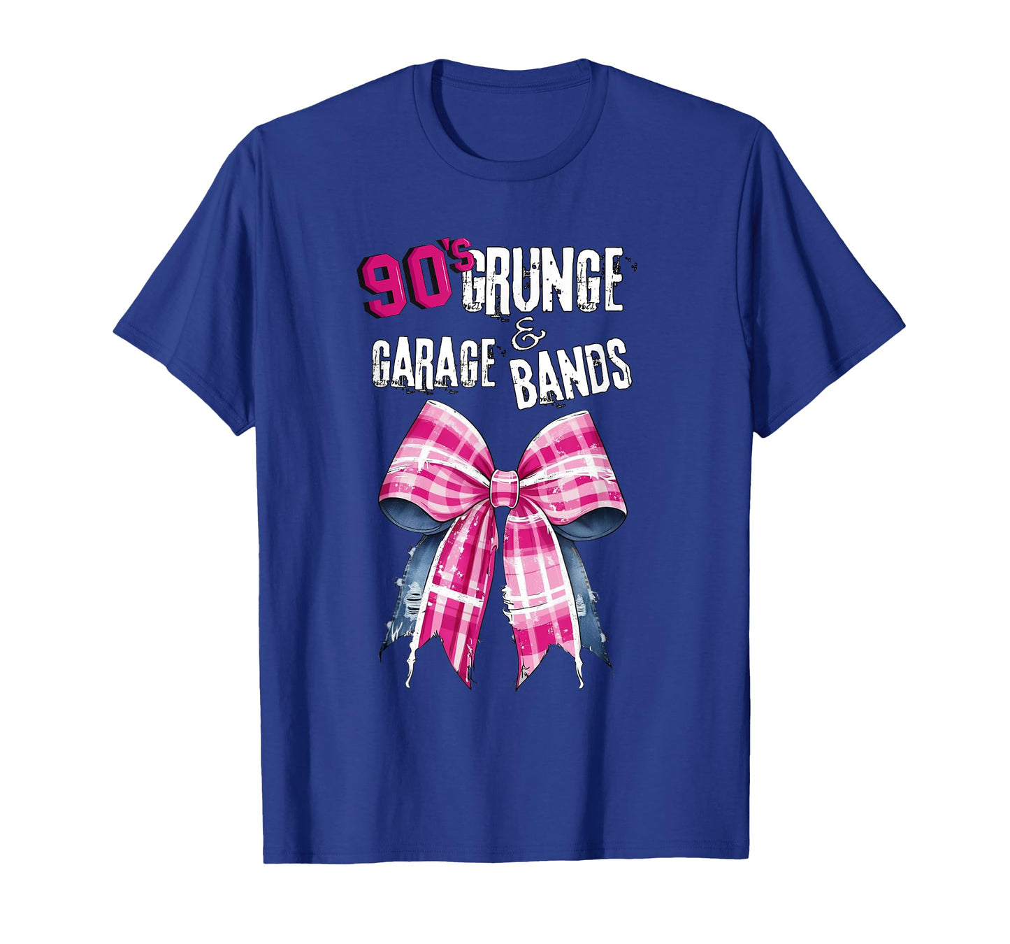 90s t s, Grunge & Garage Bands-Pink Plaid Bow Vintage Music T-Shirt