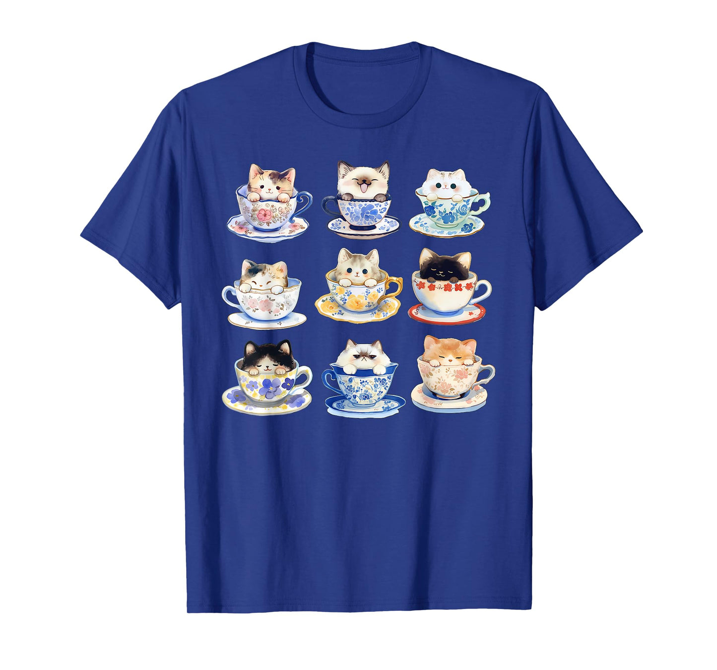 Watercolor Cute Kitten On Teacups Cat Lover Aesthetic Floral T-Shirt