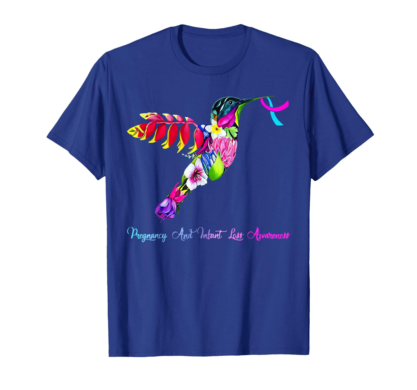 Hummingbird Blue Pink Ribbon Pregnancy Infant Loss Awareness T-Shirt
