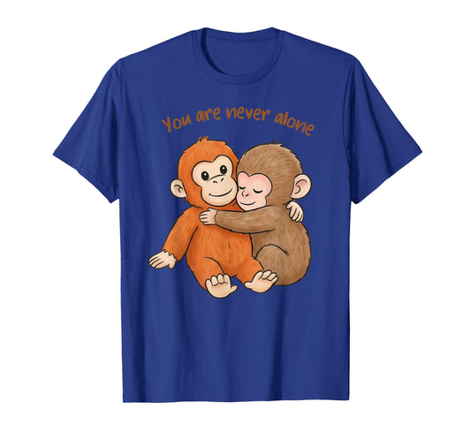 Punch The Cute Baby Monkey Hugging You are Never Alone T-Shirt - T-Shirt | Royal