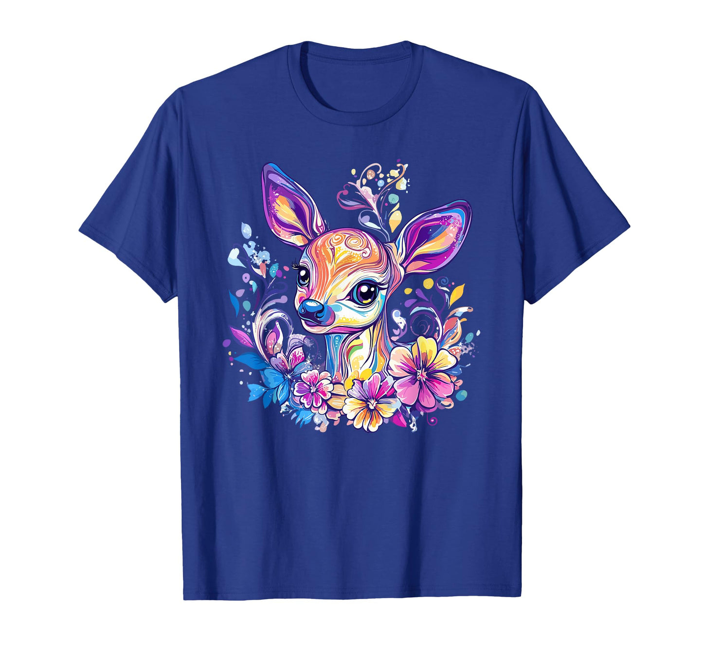 Whimsical Deer With Colorful Floral Pattern T-Shirt