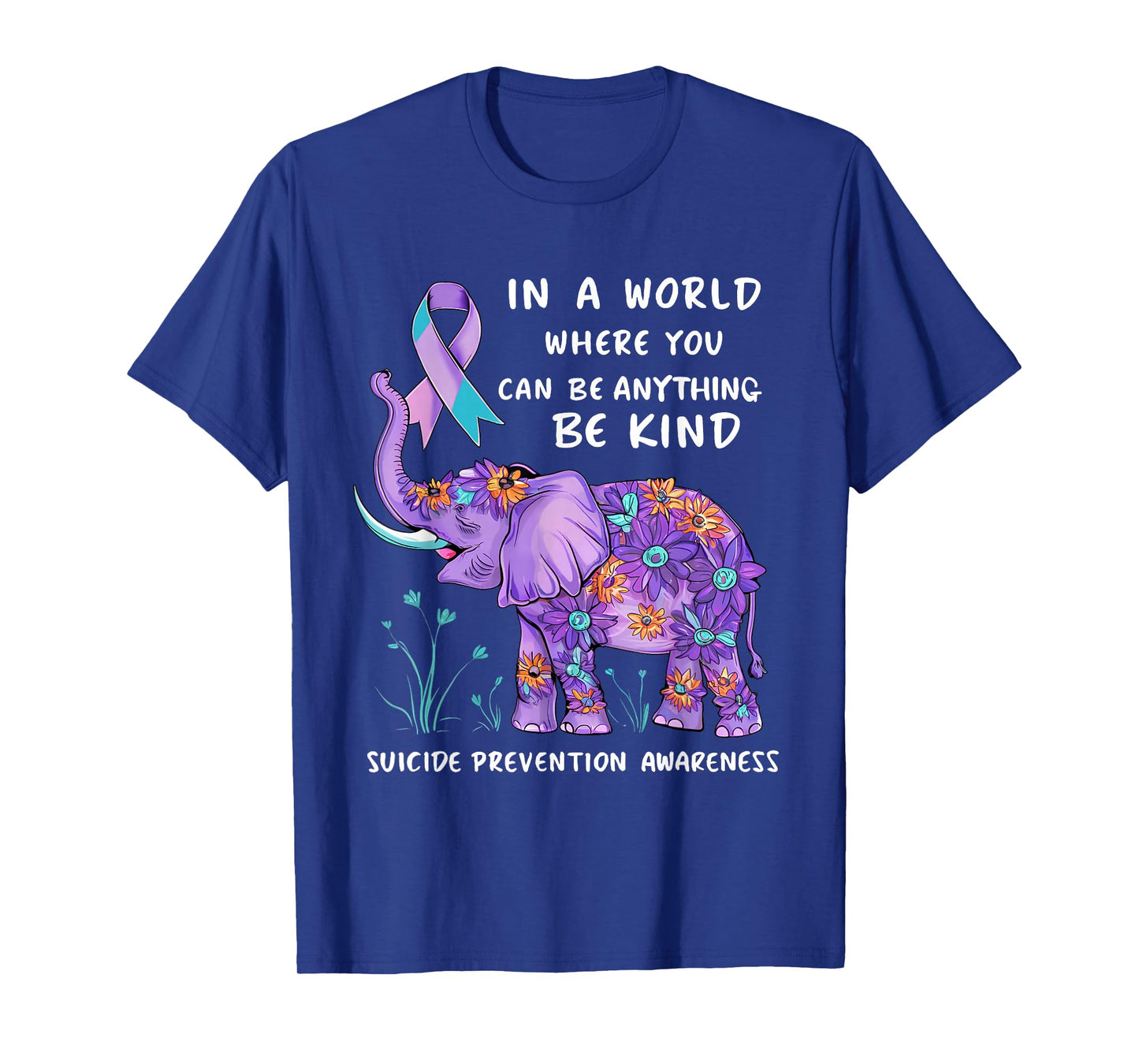 Suicide Prevention Awareness Elephant Teal & Purple Ribbon T-Shirt