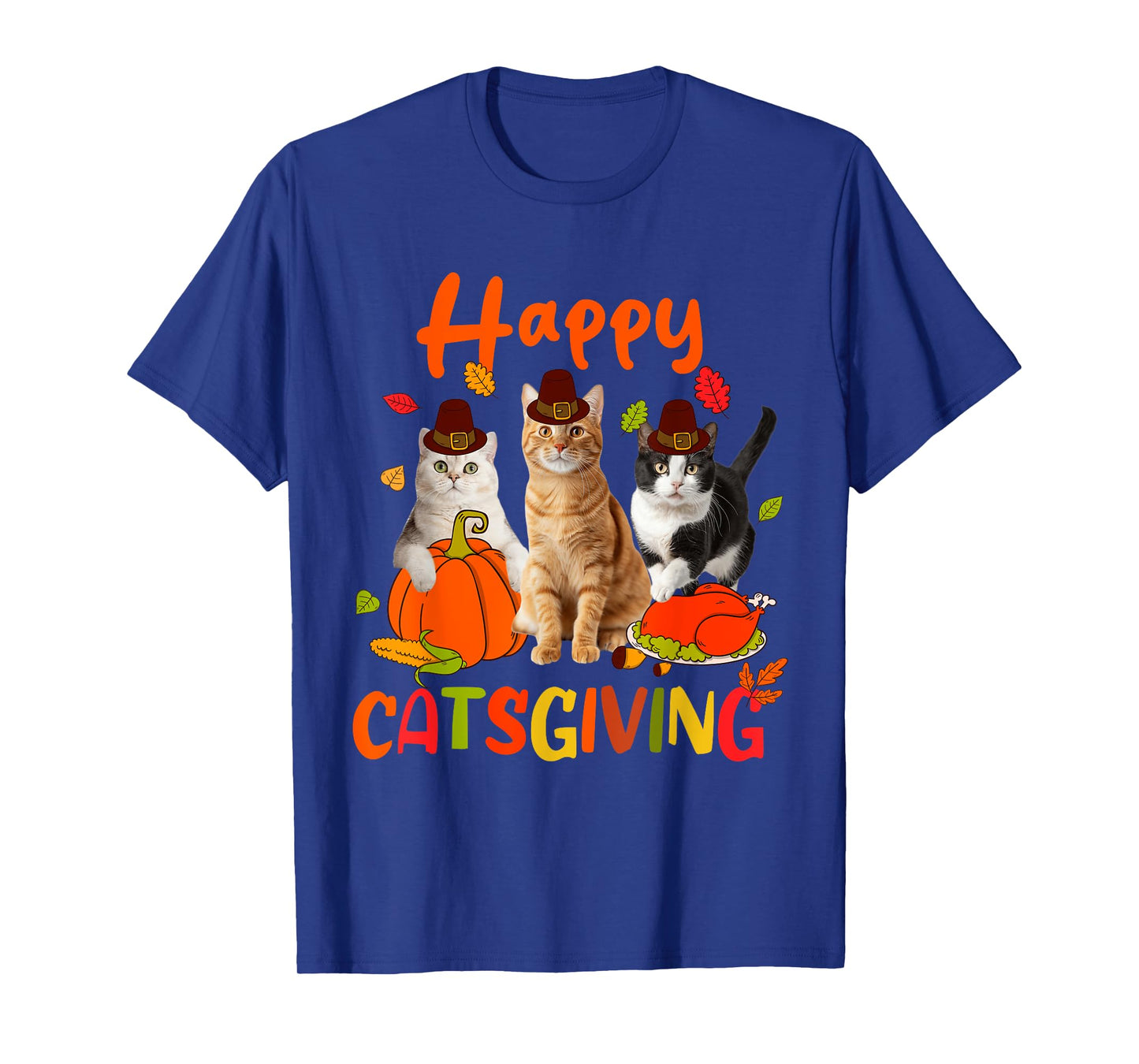 Happy Catsgiving Thanksgiving Kitten Cat Wears Pilgrim Hat T-Shirt