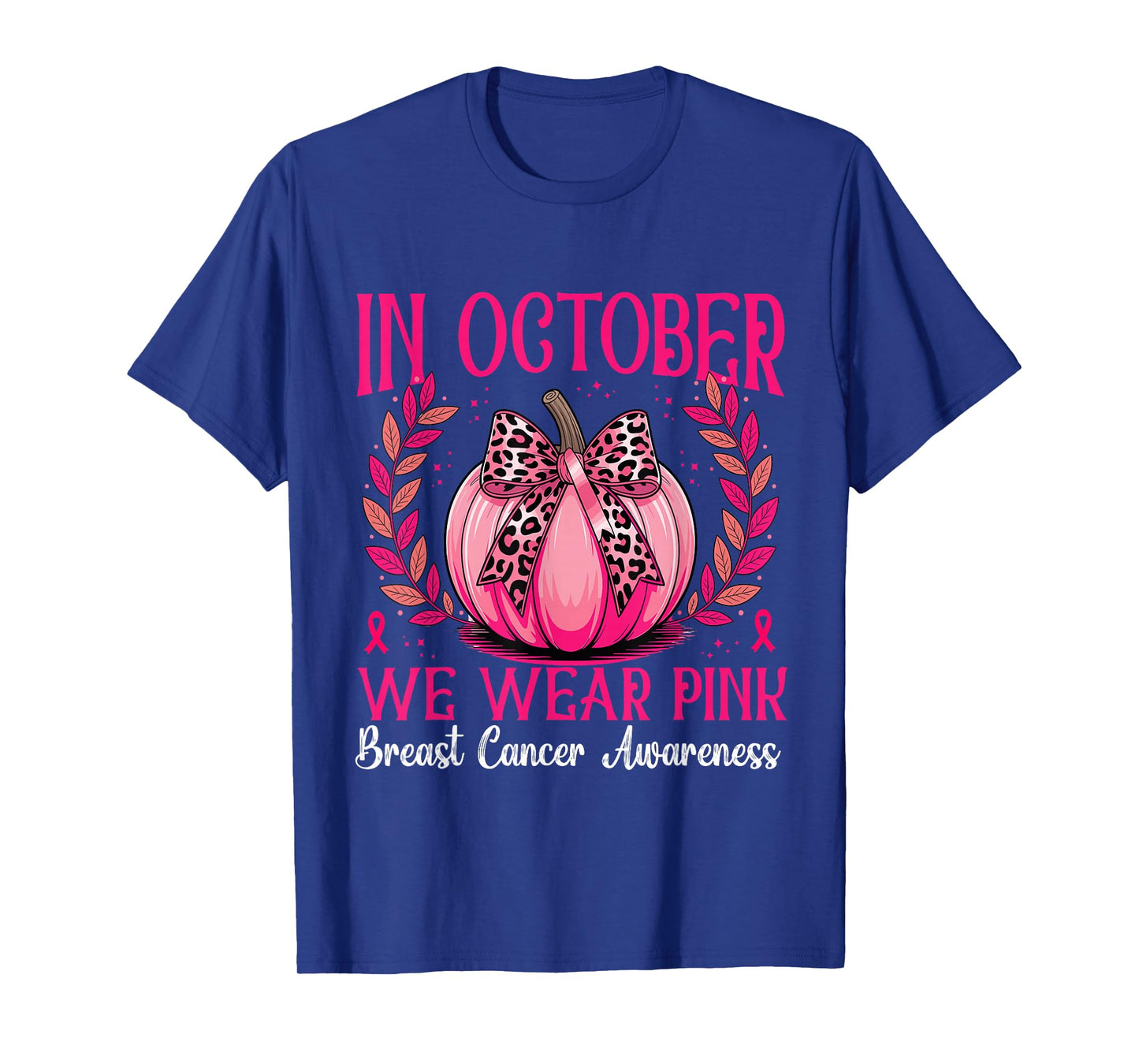 in October We Wear Pink Pumkin Witch Breast Cancer Awareness T-Shirt