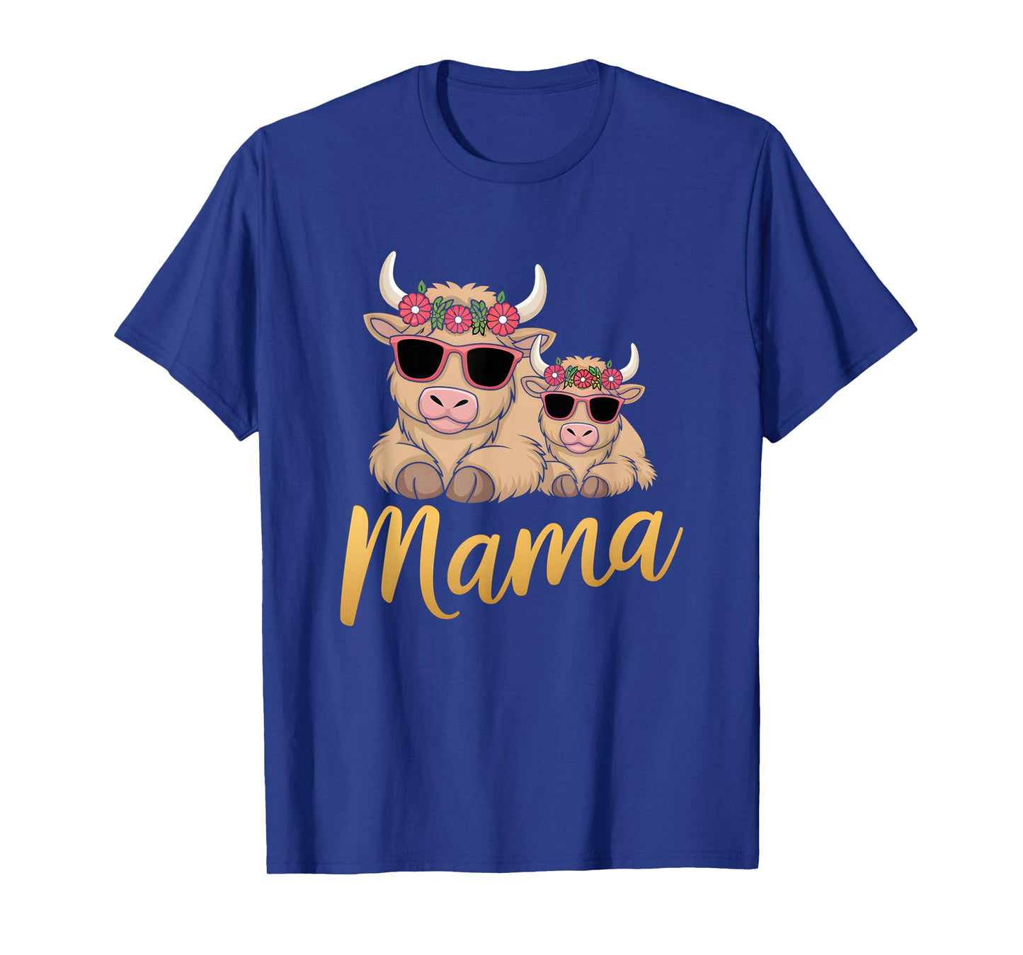 Mama Highland Cow With Baby Calf Mothers Day Family Floral T-Shirt