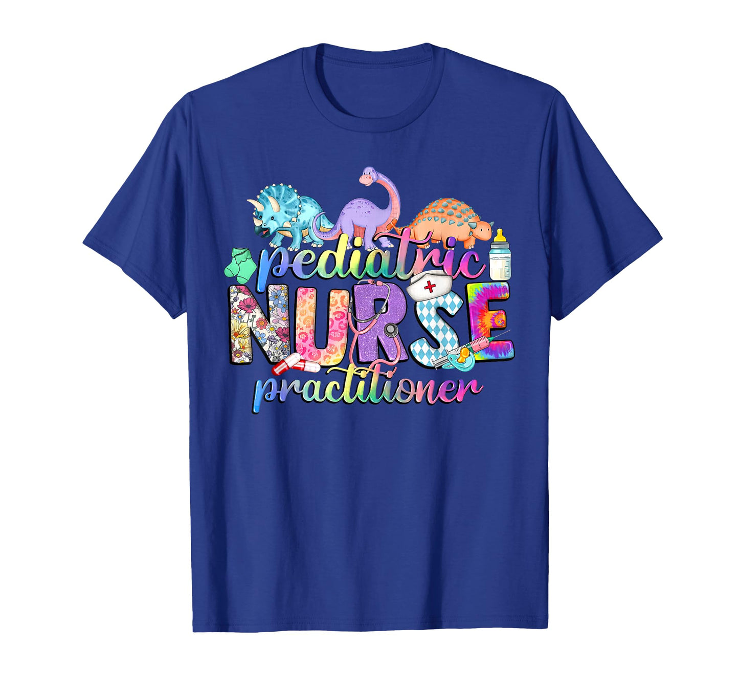 Tie Dye Pediatric Nurse Practitioner Dinosaur NP PEDS Crew T-Shirt