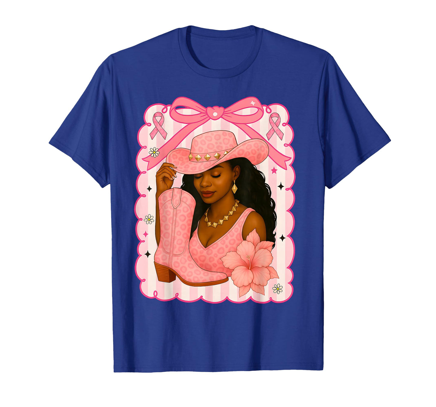 HUGvyn Breast Cancer: Cowgirl Boot Pink Western Black Woman T-Shirt