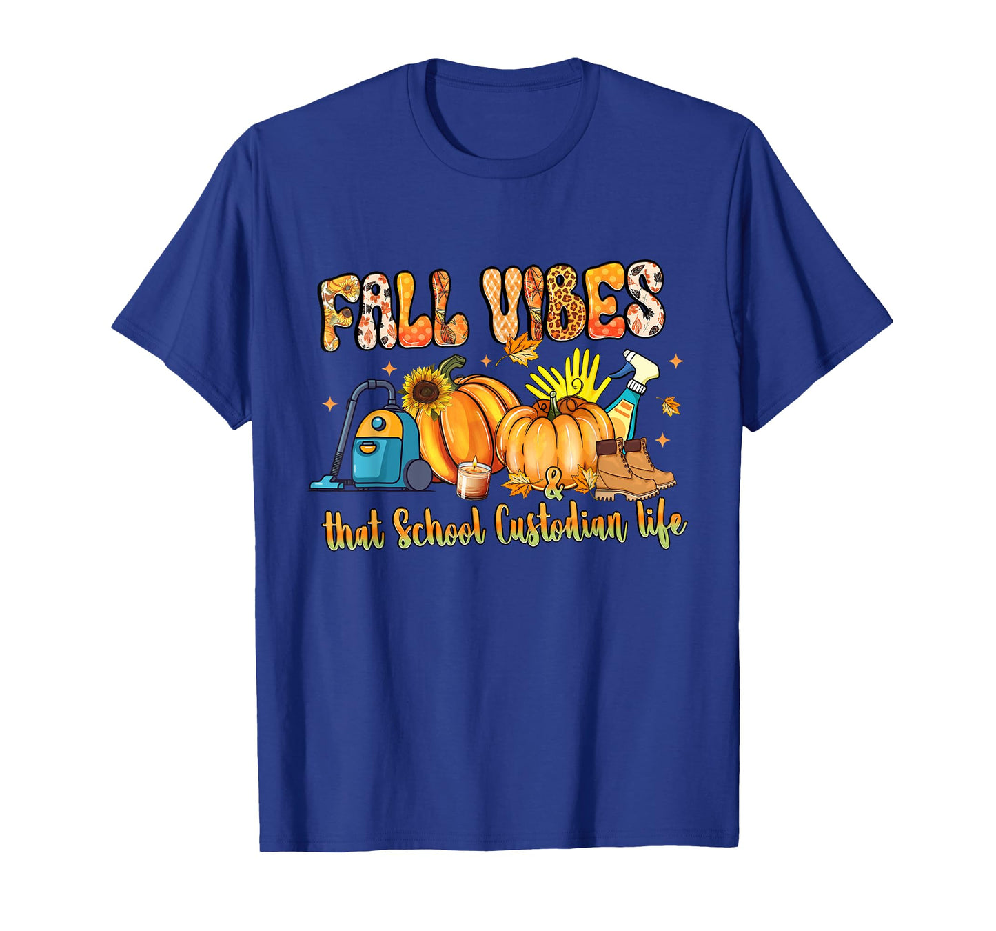 Fall Vibes & That School Custodian Life Pumpkin Leopard T-Shirt