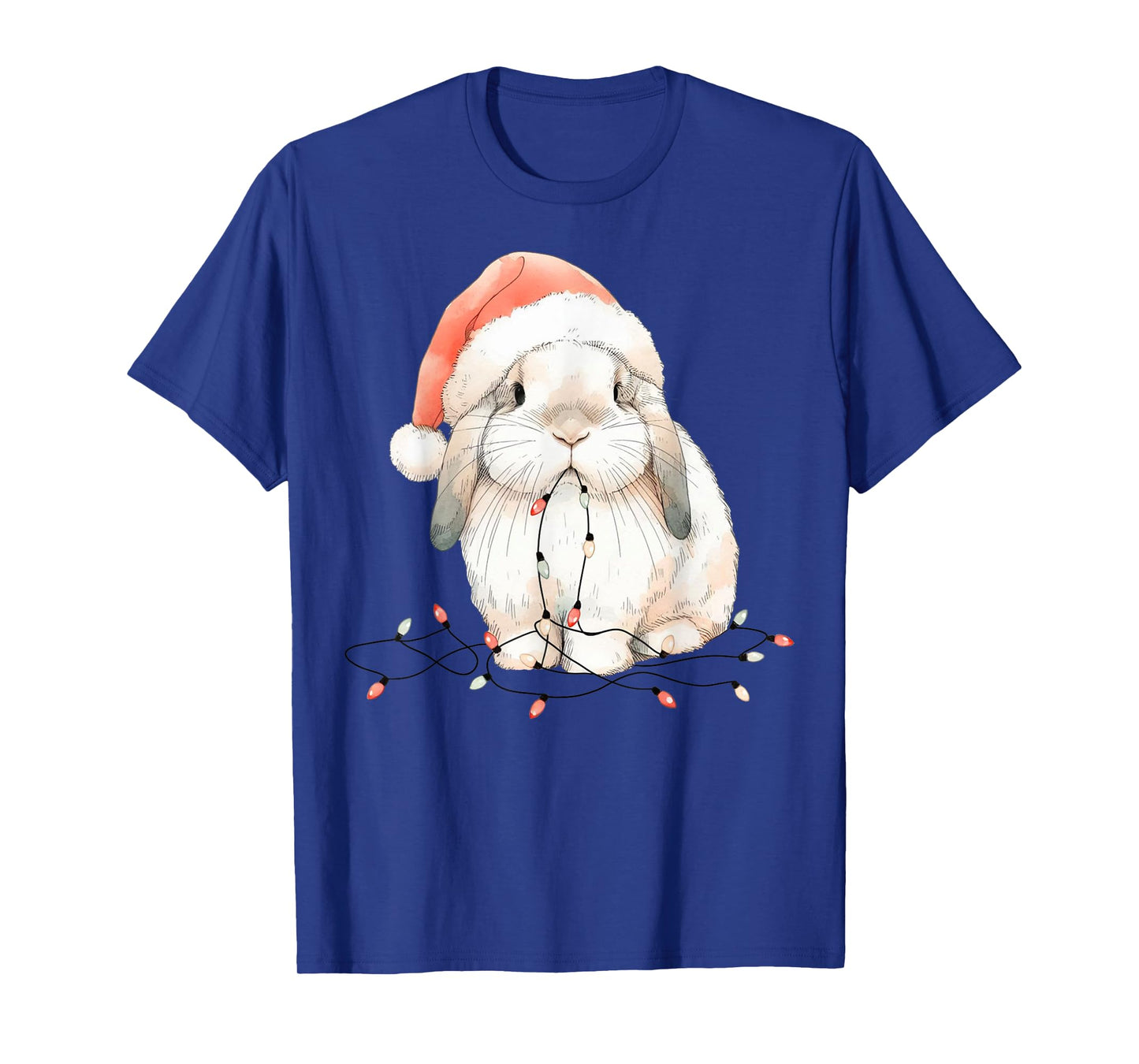 Cute Rabbit Bunny Lop Chew Christmas Light Xmas Watercolor T-Shirt
