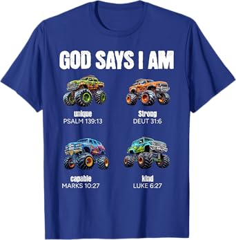 God Says I Am Christian Toddler Kids Monster Truck T-Shirt