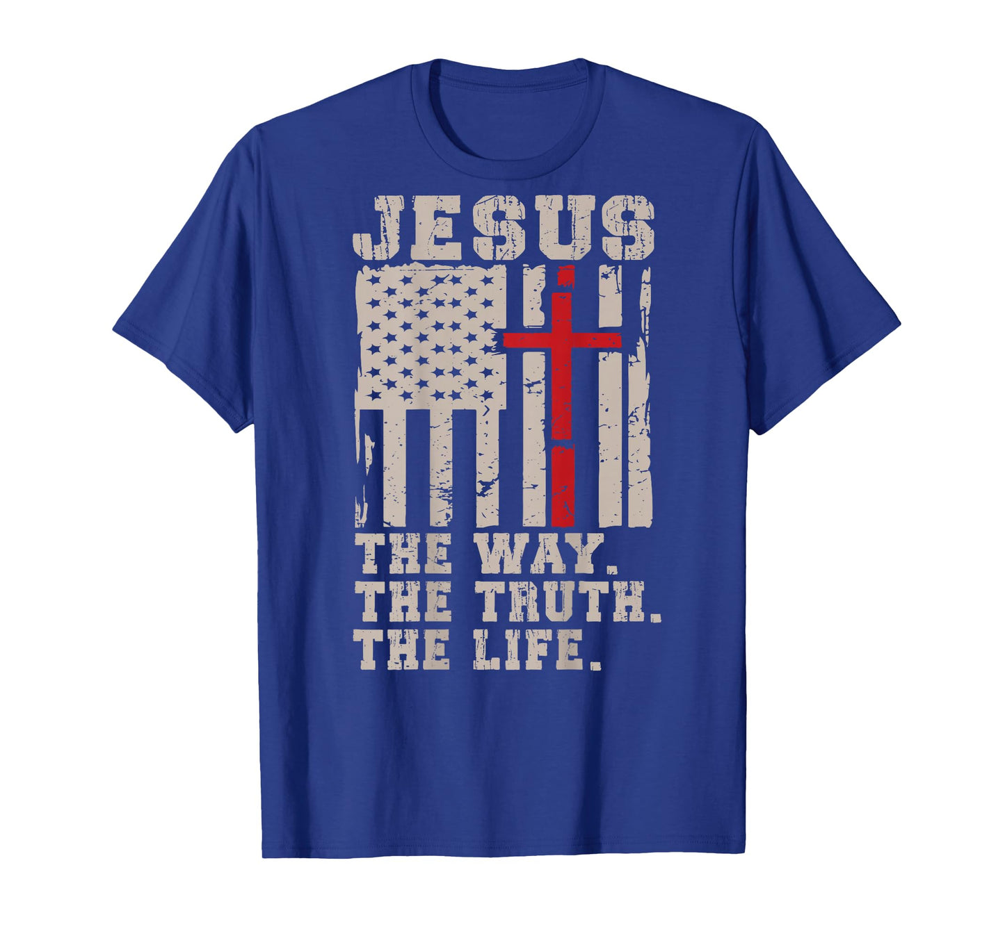 Christian Patriotic Jesus Way Truth Life American Flag Cross T-Shirt