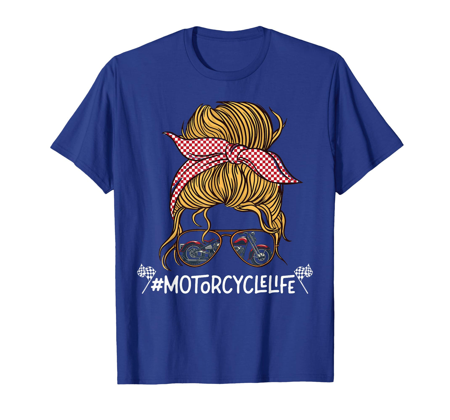 Classic Motorcycle Biker Girl Female Sunglasses Bun Bandana T-Shirt