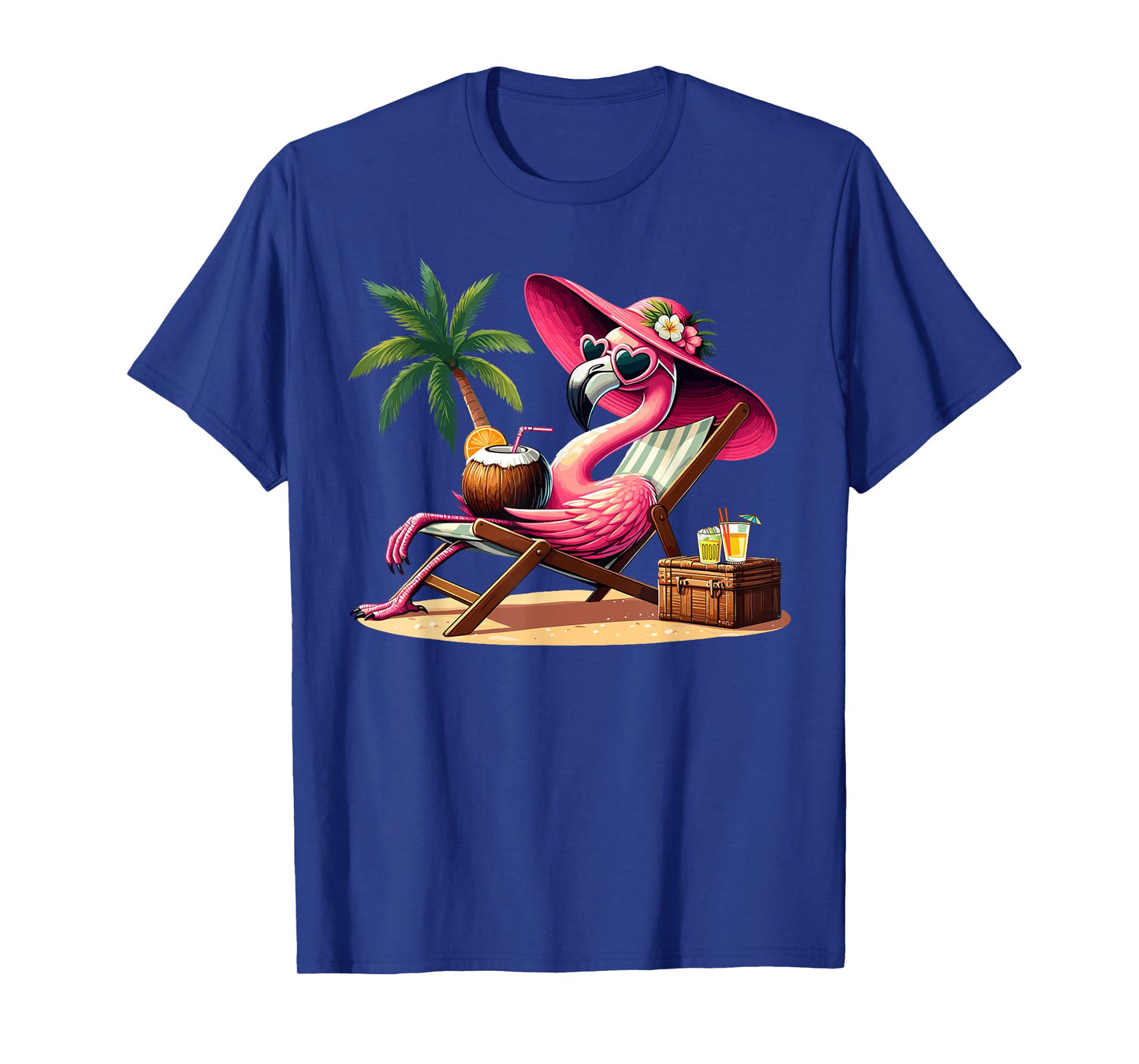 Pink Flamingo Summer Vibes Beach Palm Tree Summer Vacation T-Shirt