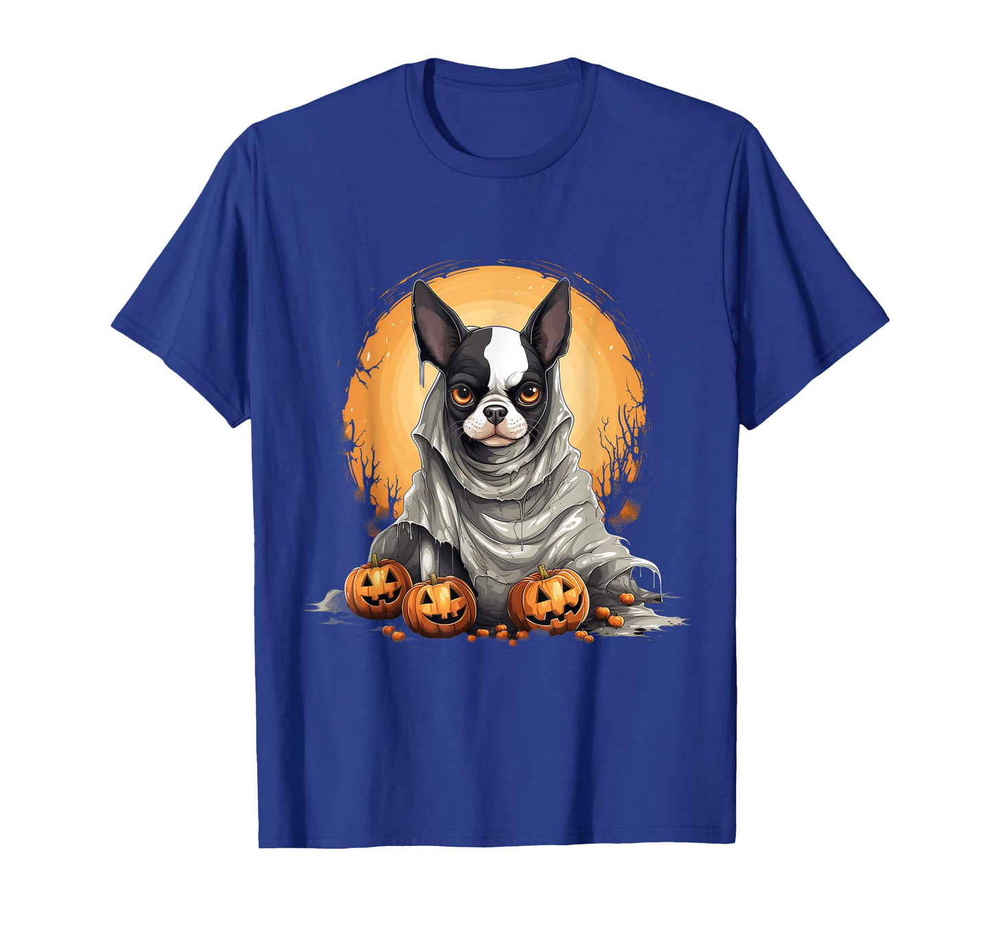 Boston Terrier Dog Ghost Funny Halloween Pumpkin For Dog T-Shirt