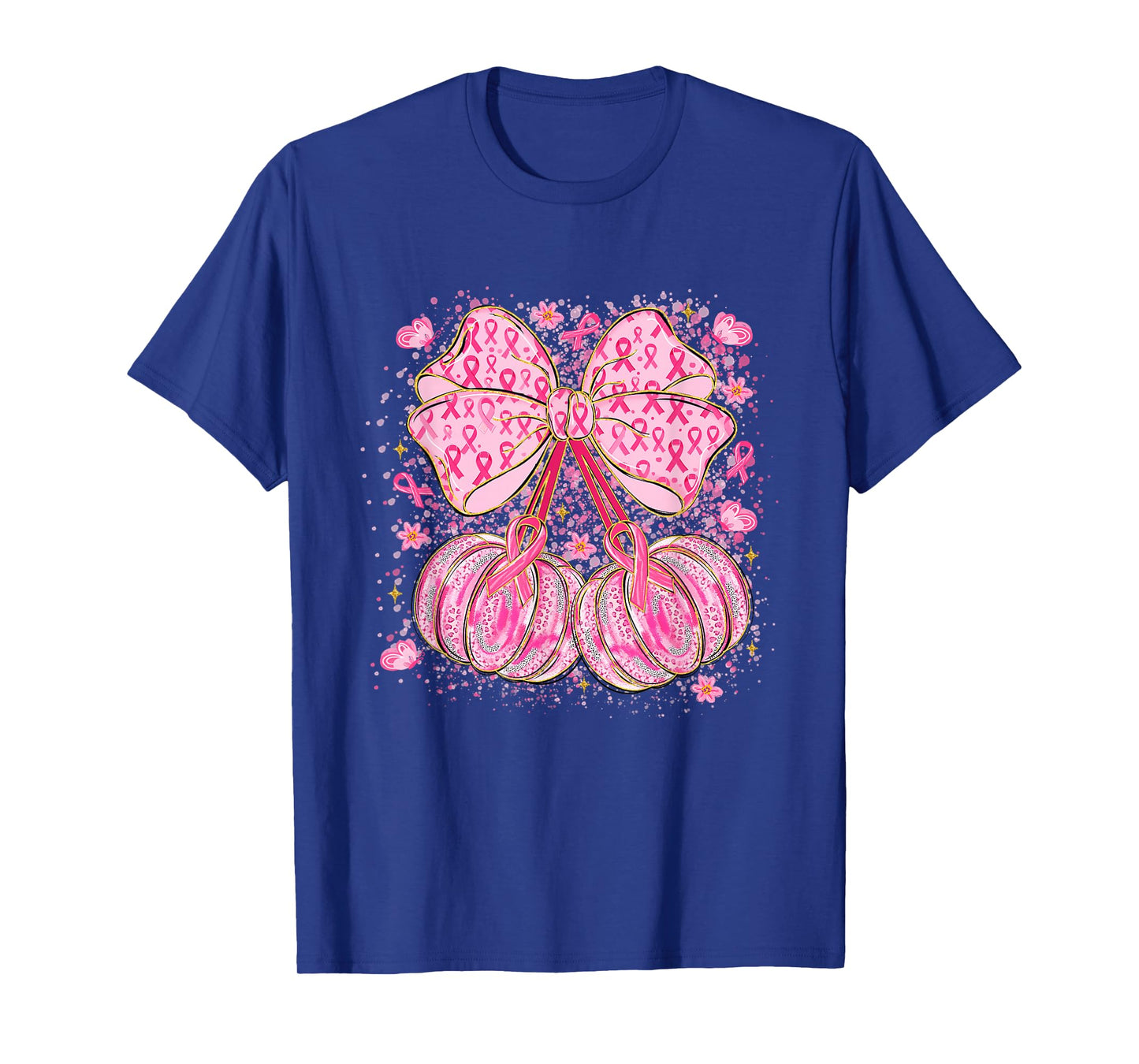 Coquette Bow Pumpkin Pink Ribbon Breast Cancer Awareness T-Shirt