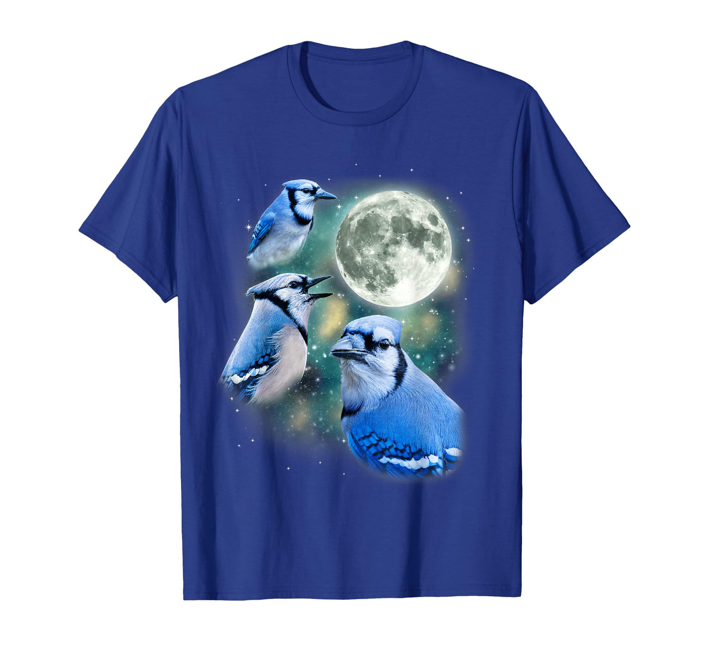 Three Blue Jay Moon Avian Wildlife Birdwatching Bird Lover T-Shirt
