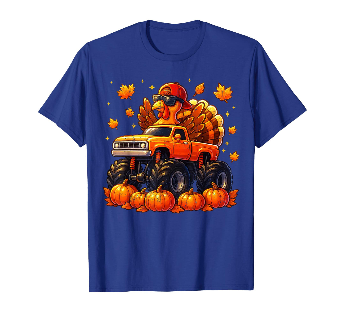 Vintage Turkey Monster Truck Pumpkin Thanksgiving Boys Kids T-Shirt