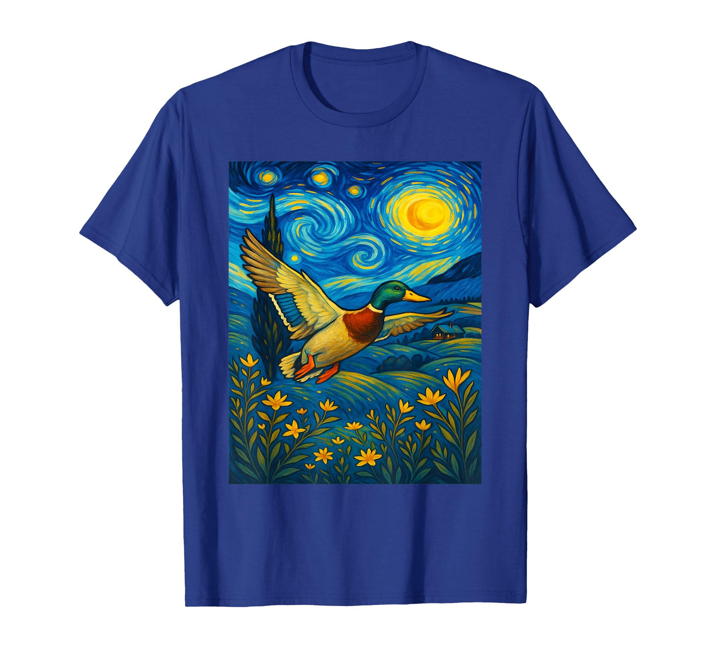 Starry Night Mallard Duck Van Gogh Style Hunting Farmer Farm T-Shirt