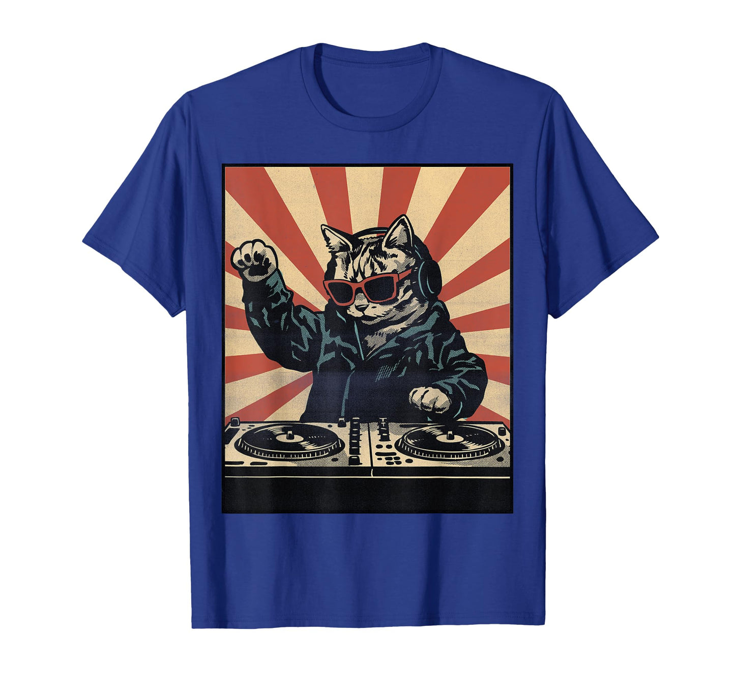 Retro DJ Cat Disco Sound Tech Headphone Music Turntable T-Shirt for Men Women