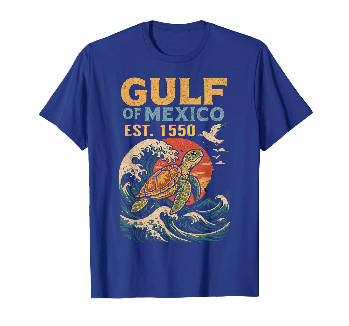 Retro Vintage Gulf of Mexico Est 1550 Turtle Sea Art Design T-Shirt