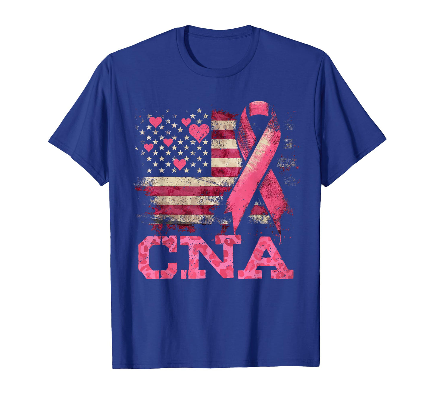 CNA Nurse American Flag Nurse Breast Cancer Awareness T-Shirt