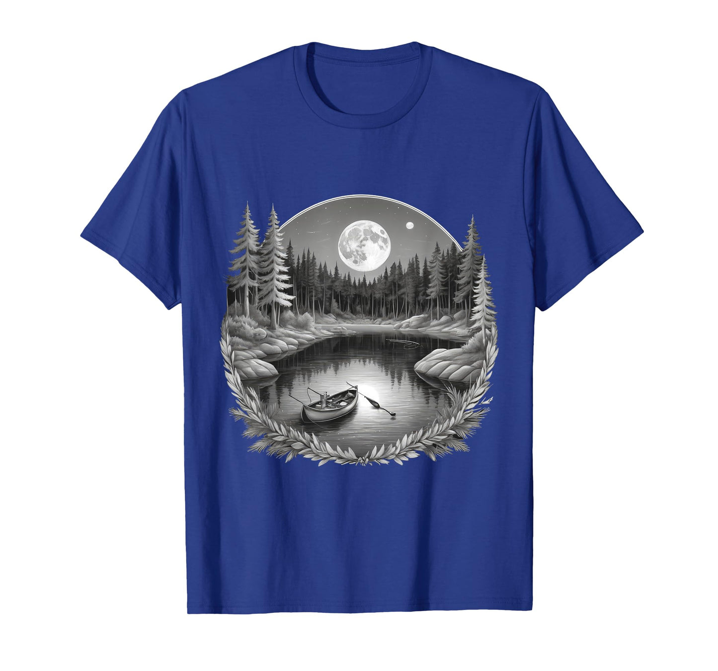 Scenic Moonlight Fishing Retired Anglers with Rowboat Lake T-Shirt