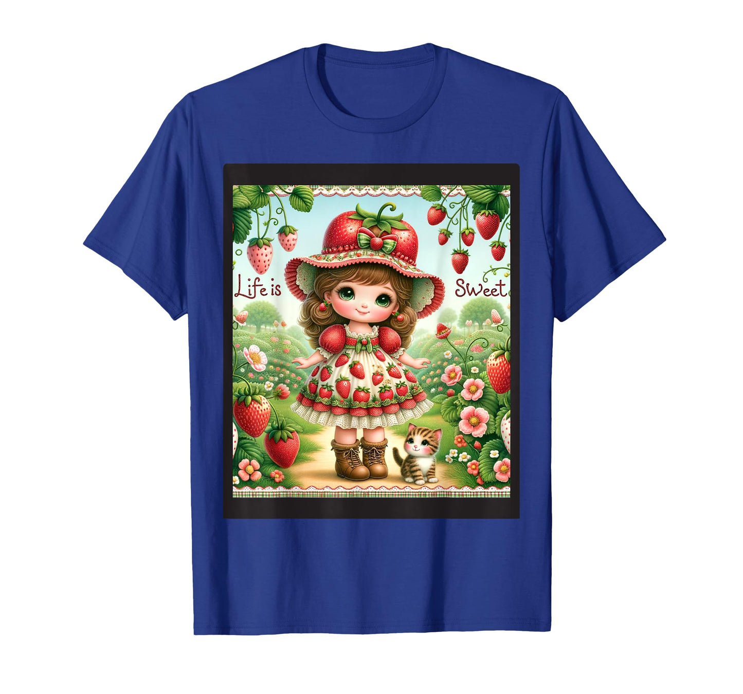 Cute Life Is Sweet Strawberry Cake Vintage Berry Garden T-Shirt