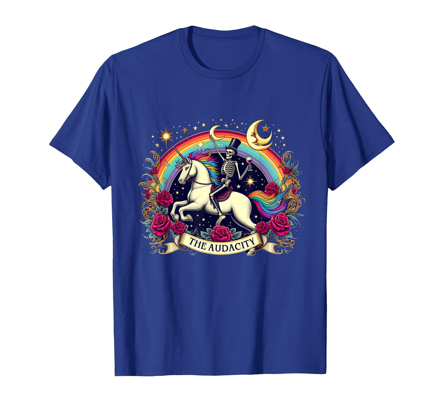 The Audacity Skeleton Unicorn Graphic Flowers T-Shirt