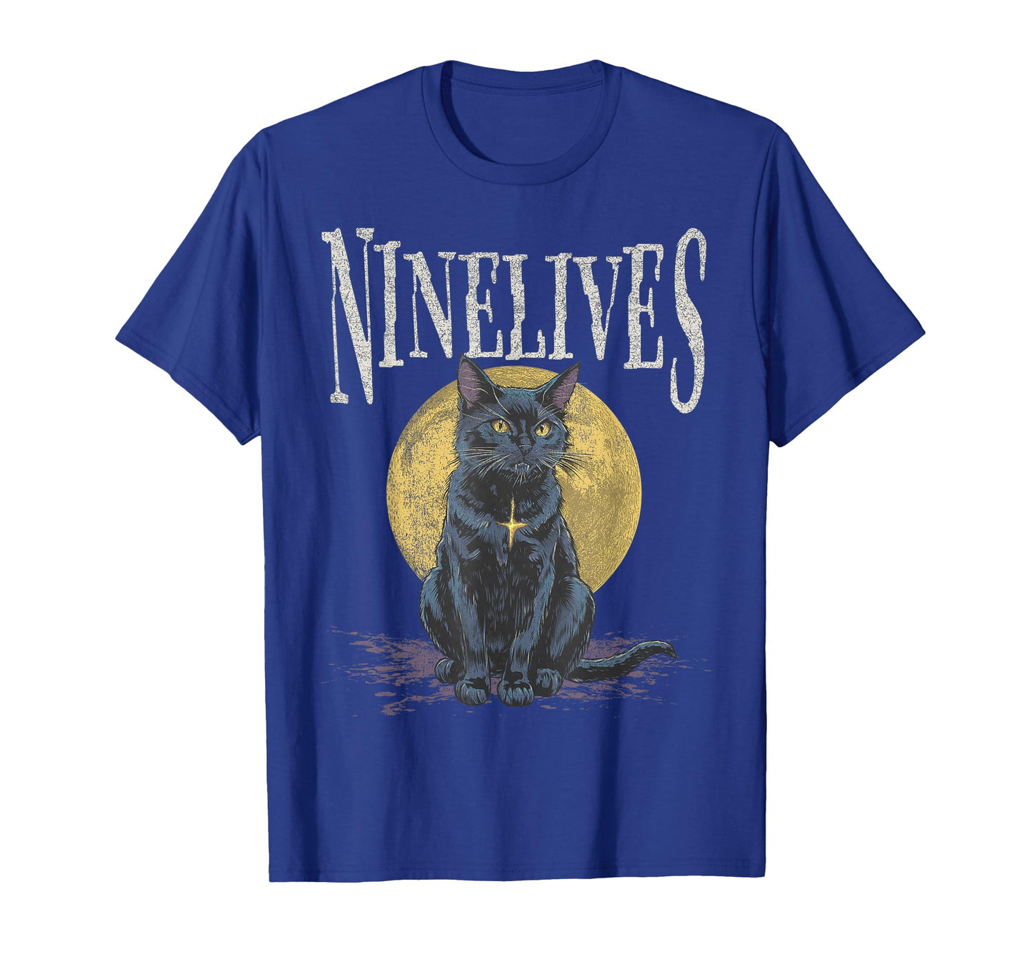 Vintage Retro Nine Lives Cat Moon Graphic Tee T-Shirt