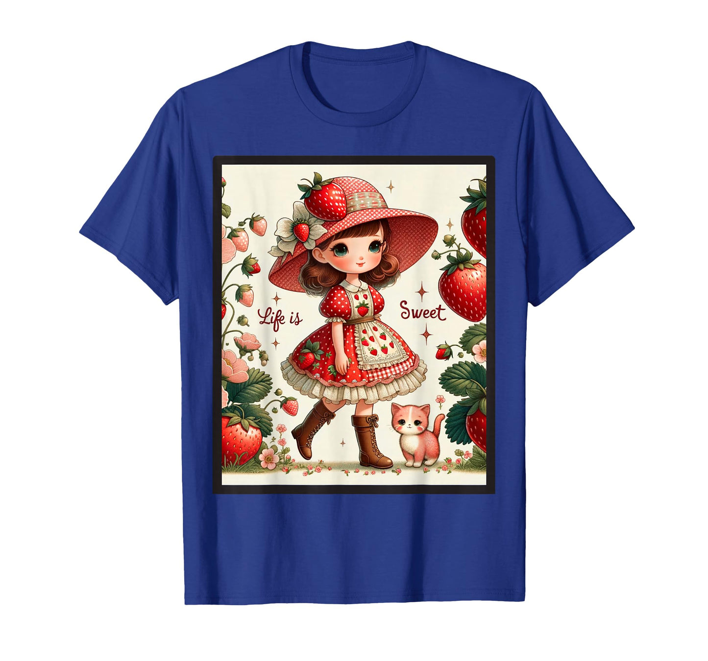 Cute Life Is Sweet Strawberry Cake Vintage Berry Garden T-Shirt