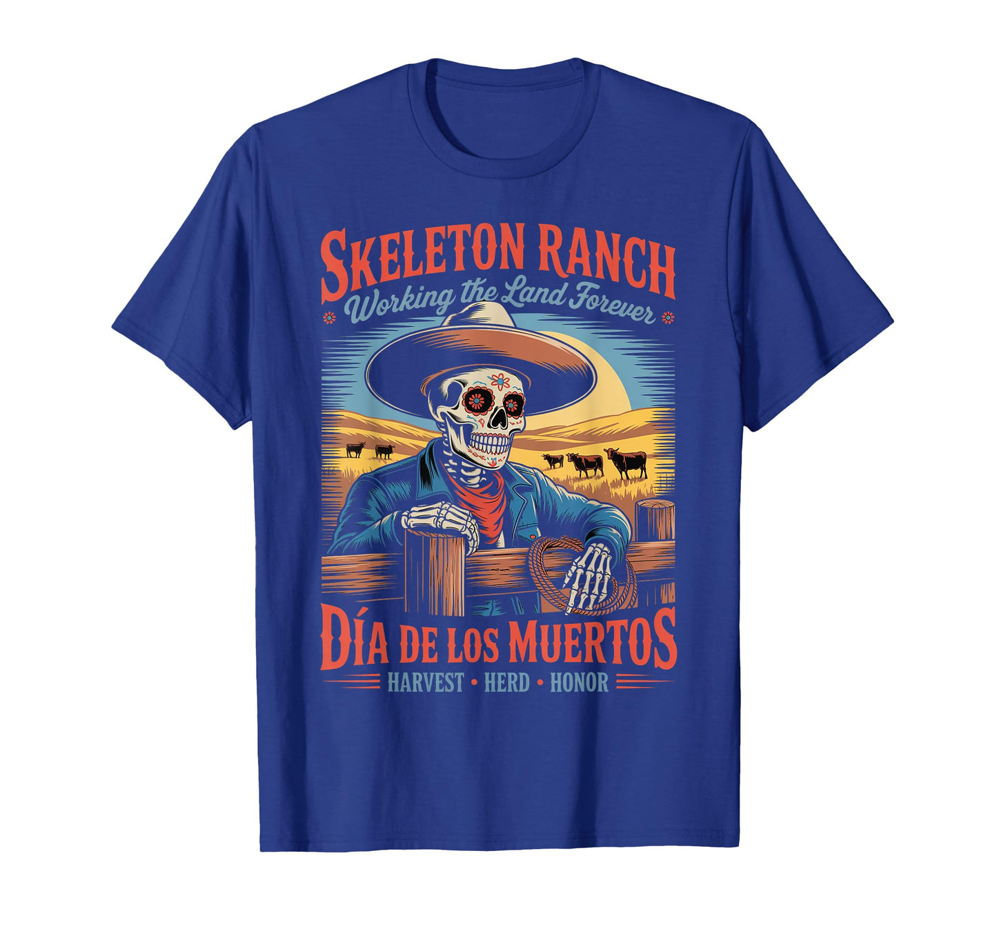 Retro Día de Los Muertos Cowboy Farmer T-Shirt