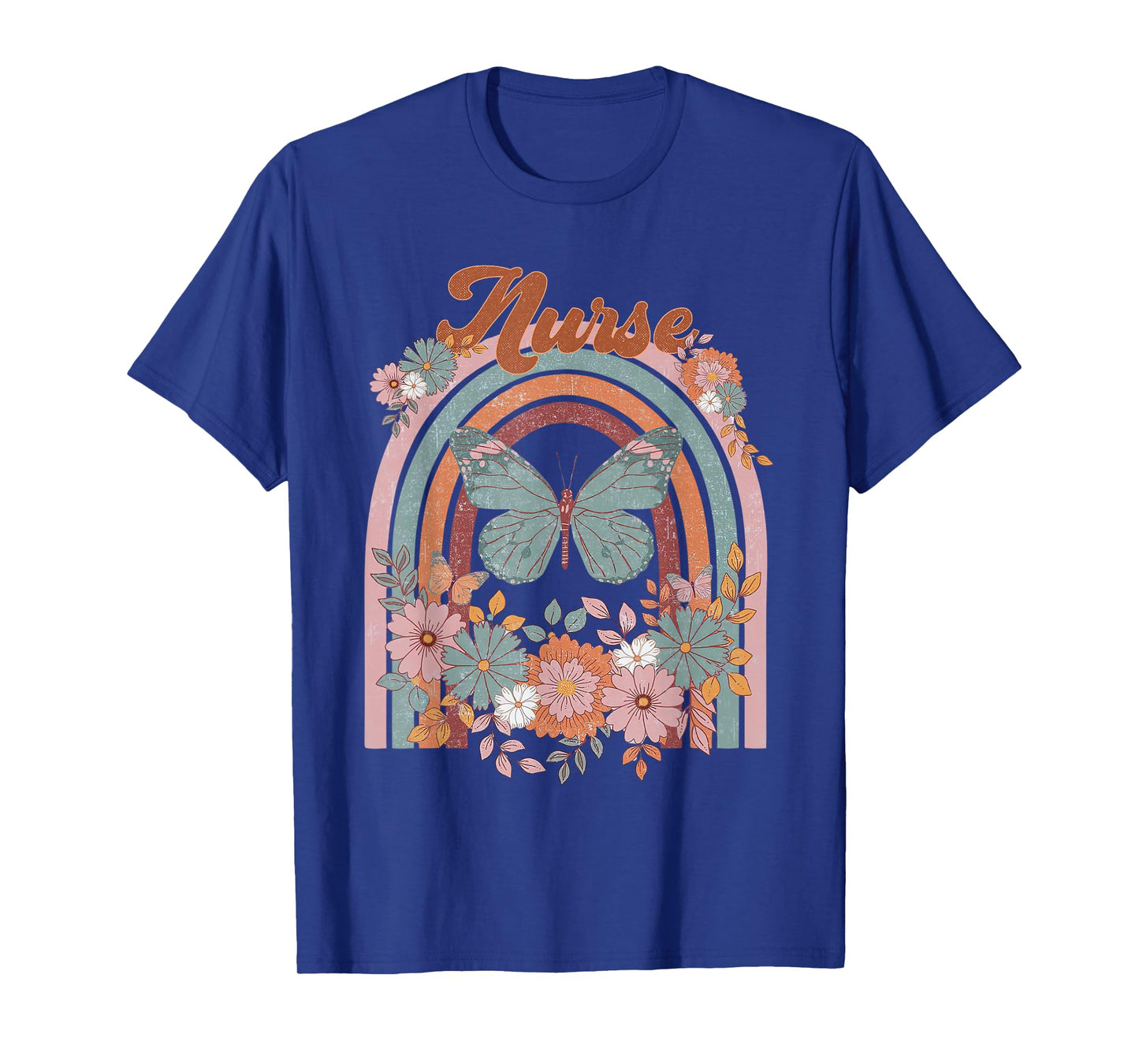 Nurse Vintage Floral Boho Hippie Rainbow Butterfly Men Women T-Shirt