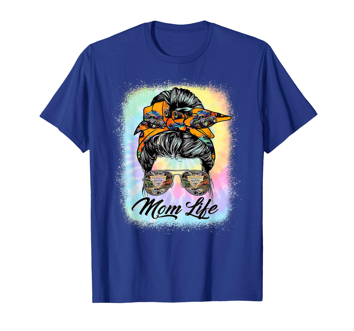 Messy Bun Woman & Monster Truck Mom Life Happy Tie Dye T-Shirt