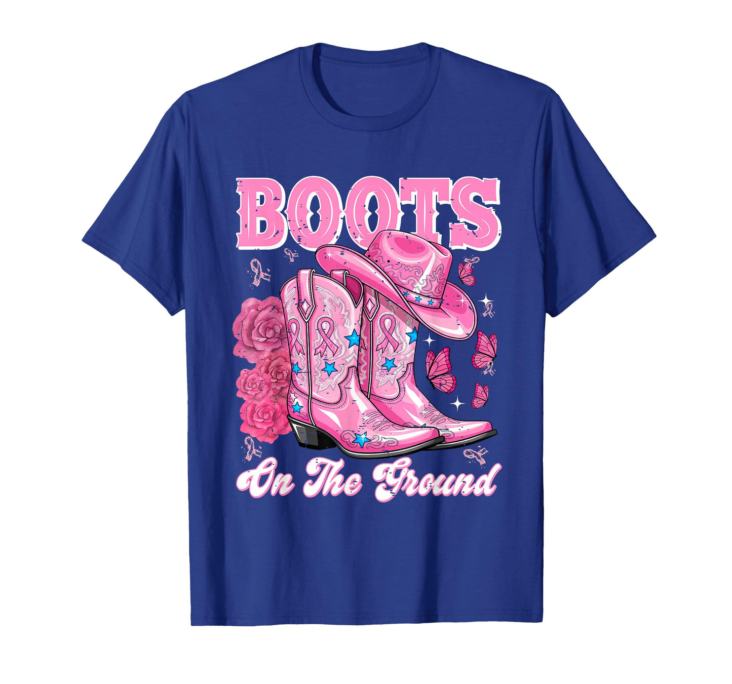 Boots On The Ground Pink Cowgirl Breast Cancer Awareness T-Shirt