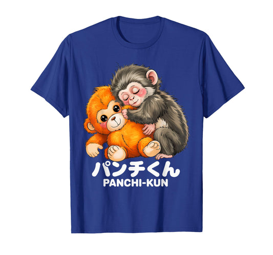 Panchi Kun Holding Plush Toy Baby Macaque Monkey Punch T-Shirt - T-Shirt | Royal