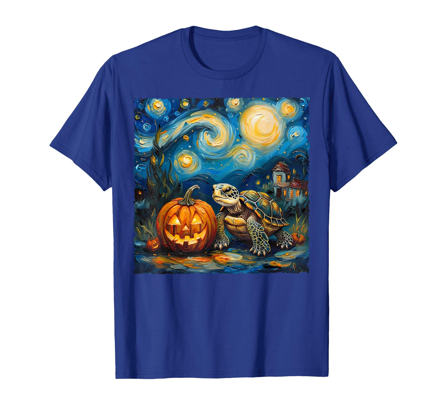 Turtle Pumpkin Van Gogh Starry Night Style Artwork Halloween T-Shirt