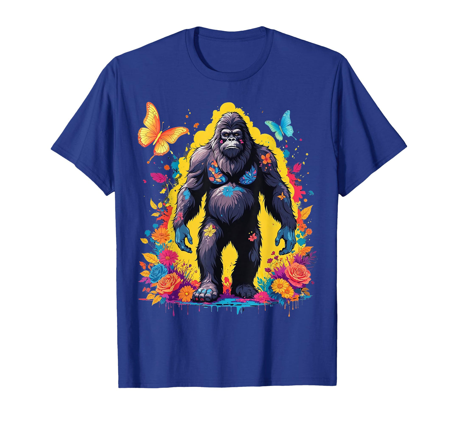 Bigfoot Flowers & Butterflies Sasquatch Yeti Hide & Seek T-Shirt