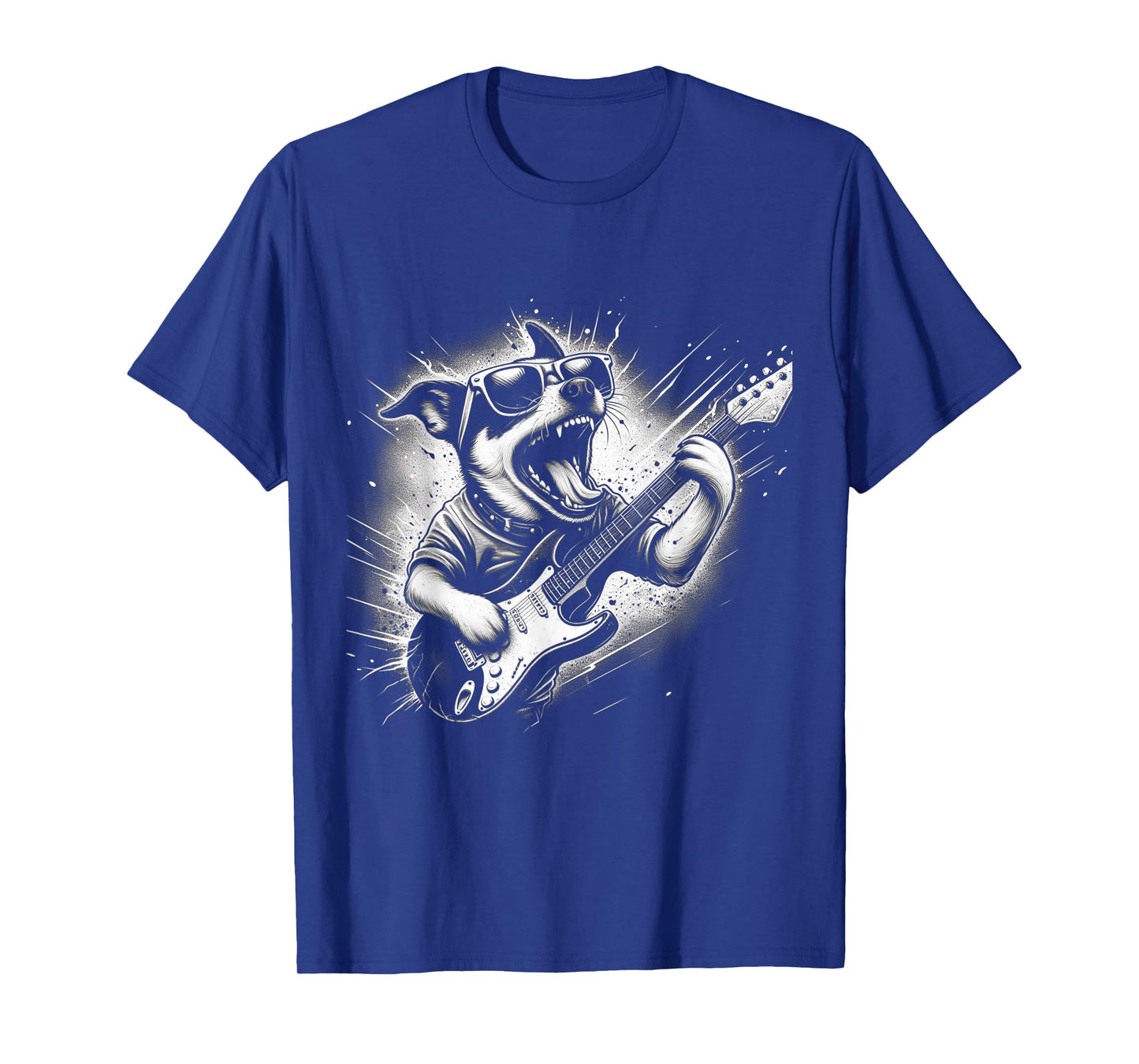 Rock n Roll Dog Cool Dog with Guitar Rock Star Dog Art T-Shirt