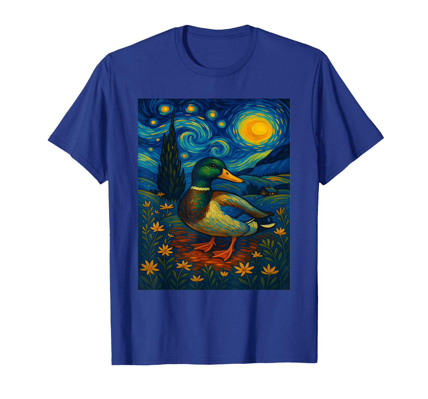 Starry Night Mallard Duck Van Gogh Style Hunting Farmer Farm T-Shirt