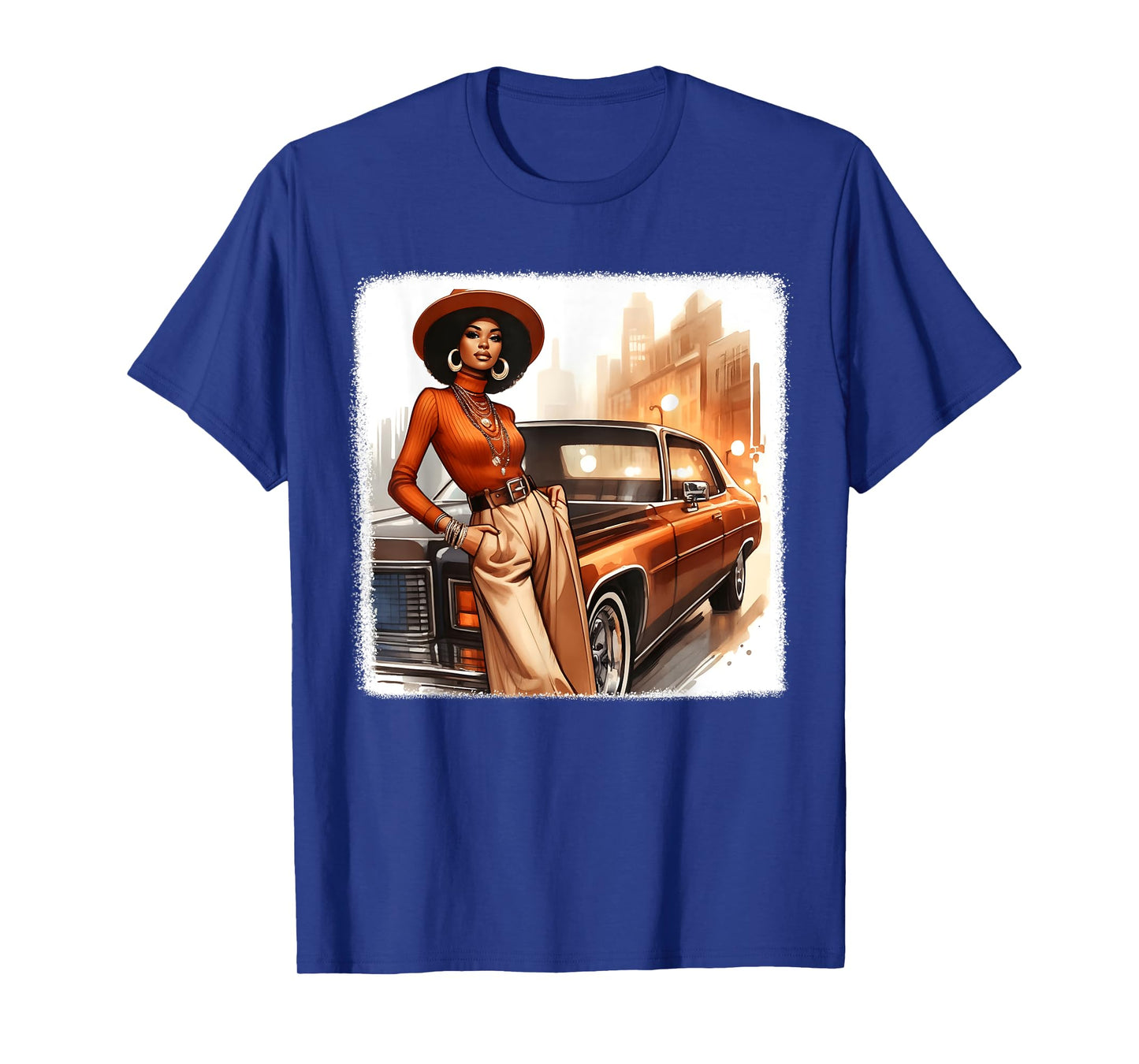 African American 1970s 80s Vintage Vibes Black Girl Old Car T-Shirt
