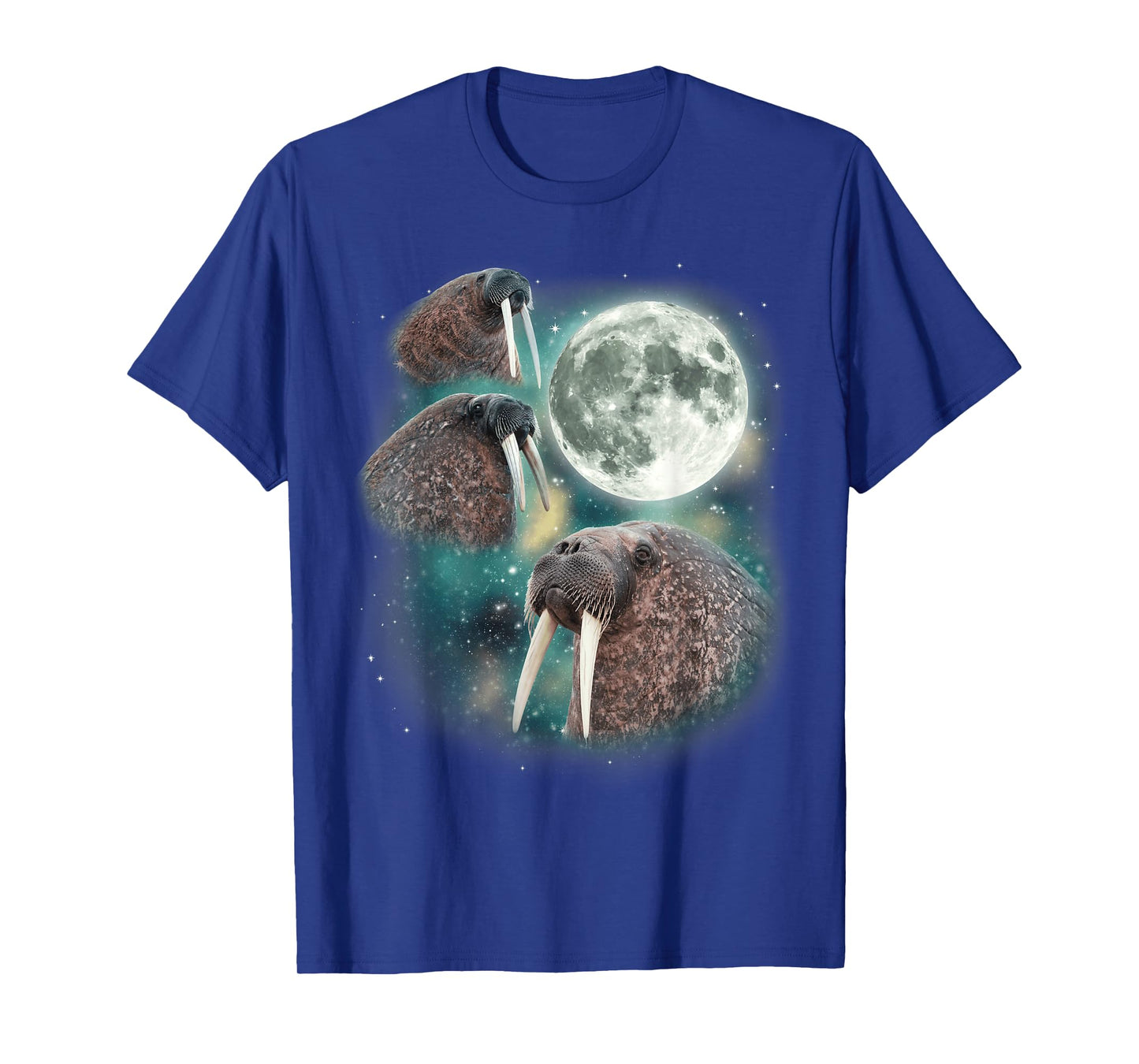 Three Walrus Moon | 3 Howling Walruses Pinniped Moon Parody T-Shirt