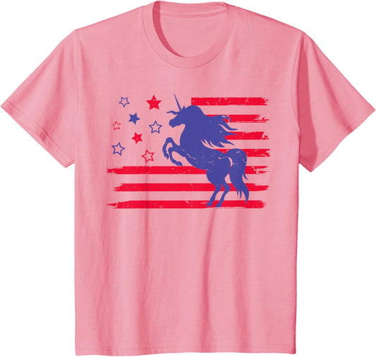 Kids Cute Unicorn 4th of July Girls Kids Patriotic Americorn T-Shirt